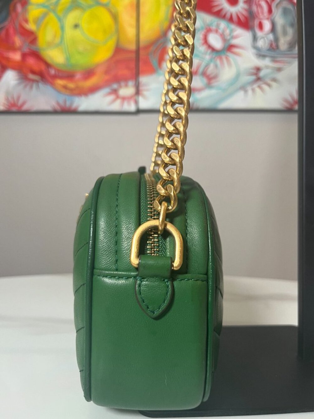 Tory Burch Kira Chevron Emerald Green Camera Bag Chain Crossbody - Picture 5 of 15